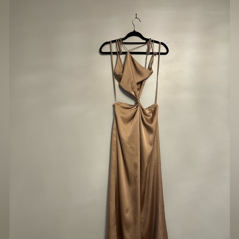 Fame and Partner satin tan Demeter Dress Sz 6 EUC - Picture 5 of 5